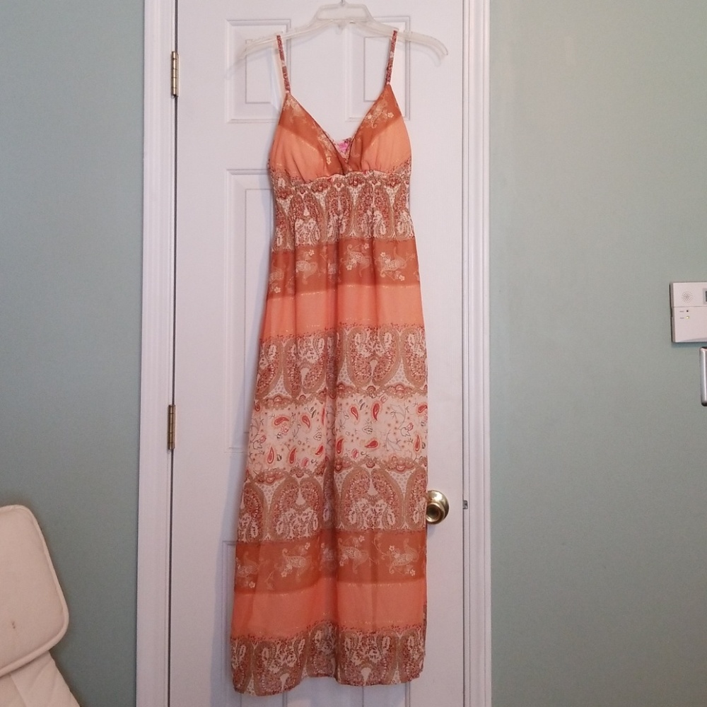 Women's Peach Multi Color Maxi Dress